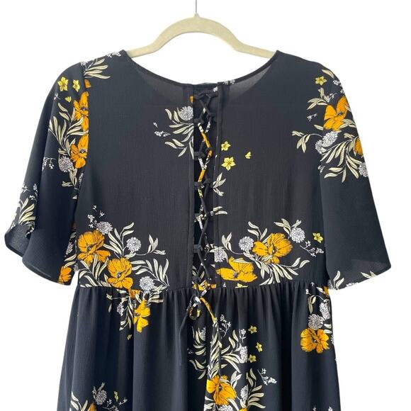 Zara Floral Midi Dress | Black & Yellow | Small - Picture 4 of 6